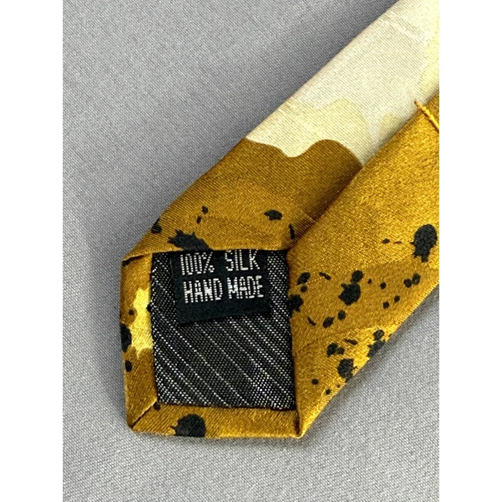 Alberto Zerra Men's 100% Silk Tie Hand Made Yellow Abstract Splatter‎ Old Money
